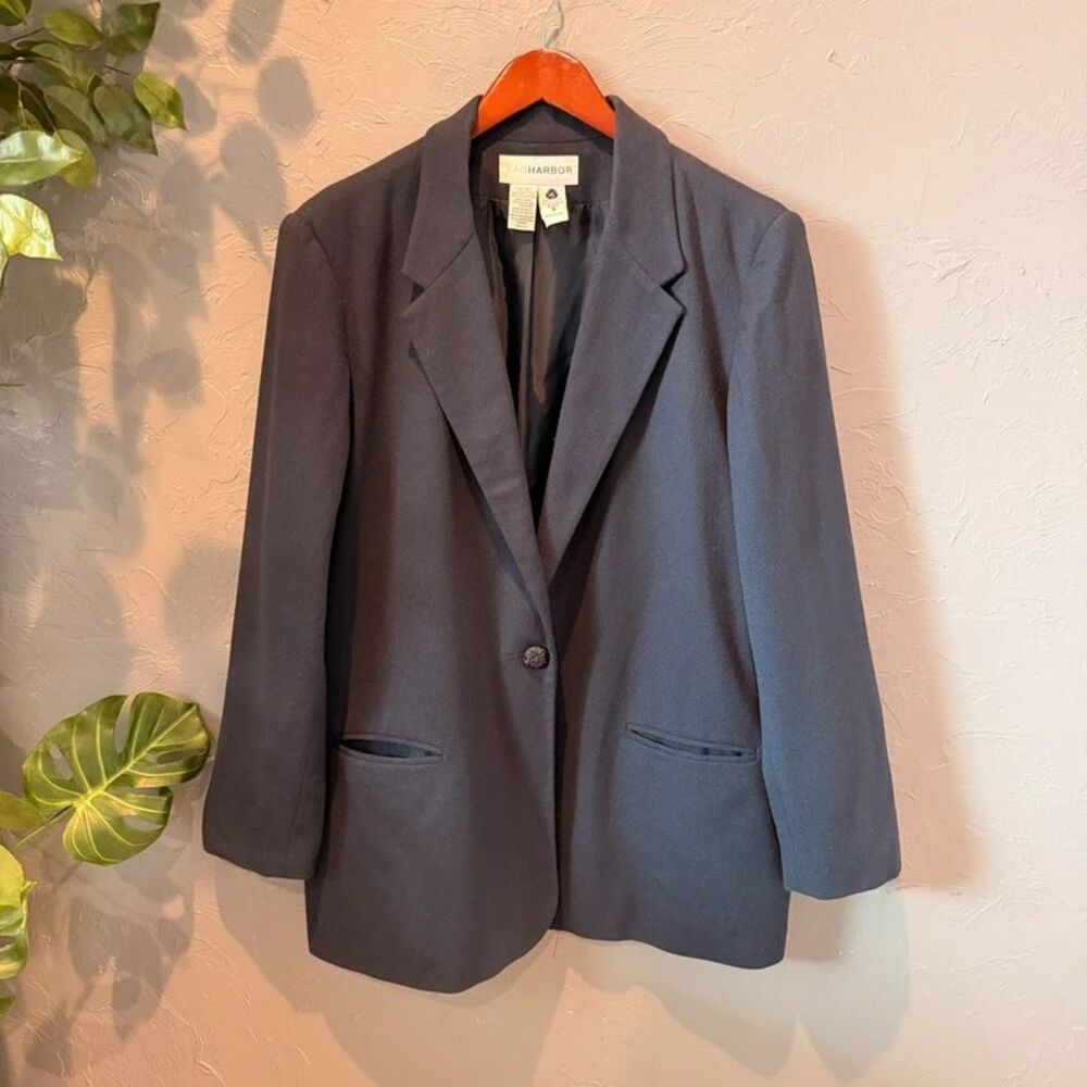 VTG Sag Harbor Wool Blazer Jacket 18 Navy Gray Corporate Grannycore
